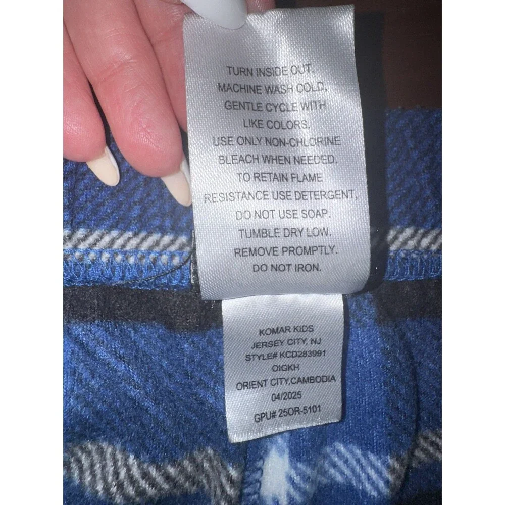 Cuddl Duds Boys Pajama Pants 2-Piece Plaid Blue Gray XL 14/16 Polyester Cozy